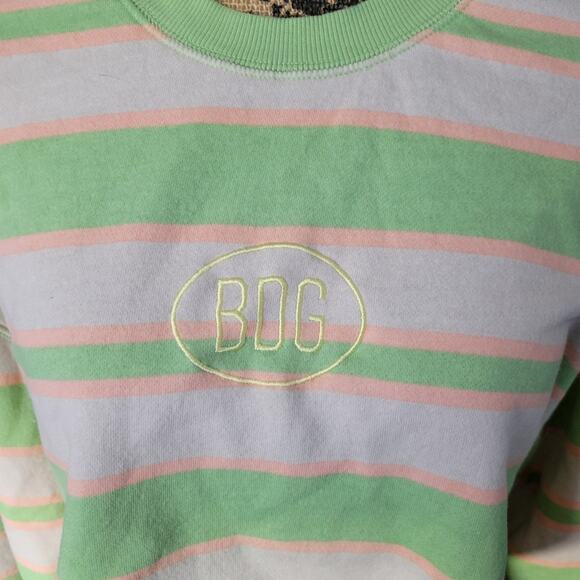 Medium BDG Urban Outfitters mint green, peach & white striped cropped sweatshirt - Picture 5 of 7